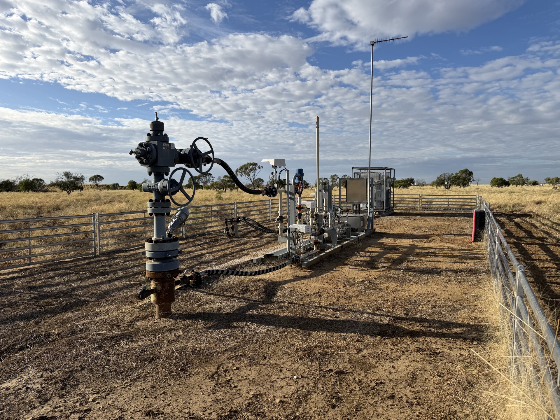 Wellhead and separator skid at Glenaras, Galilee Basin, Queensland