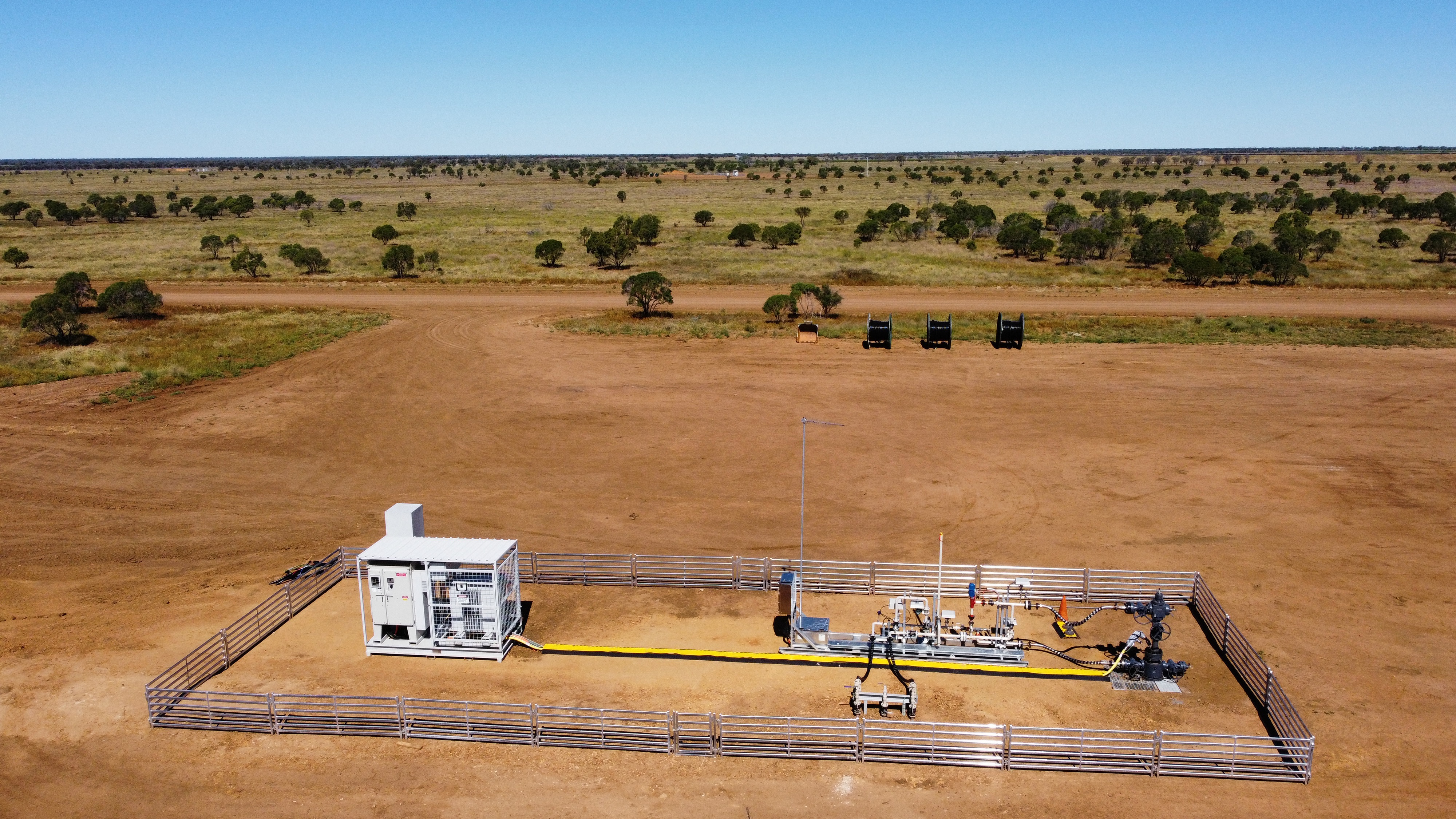 Aerial view of a Glenaras wellsite, Galilee Basin, Queensland